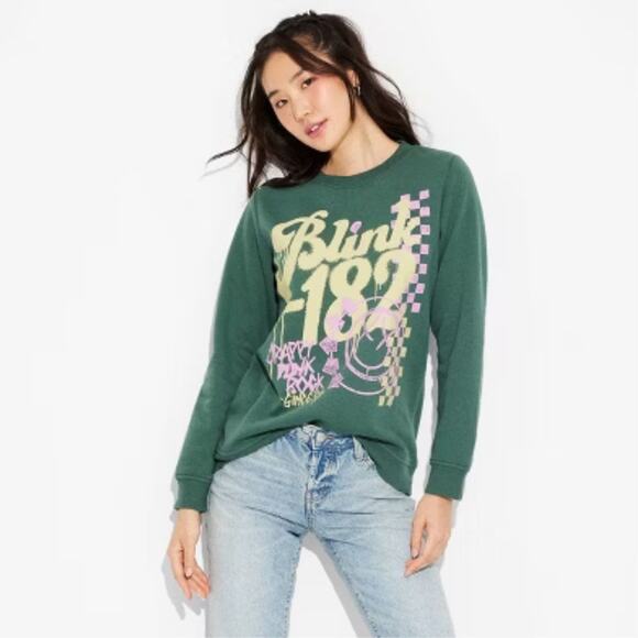 Blink 182 Women's Graphic Sweatshirt Green Size XXS - Picture 1 of 5